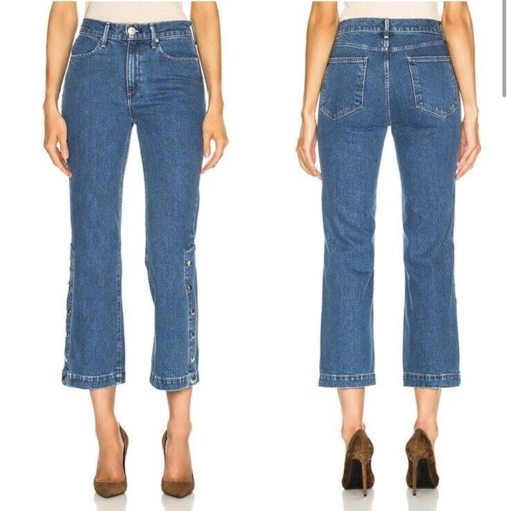 $275 Rag & Bone Dylan Snap Button Wide Leg Straight Blue Jeans High Rise 26 - Picture 3 of 15